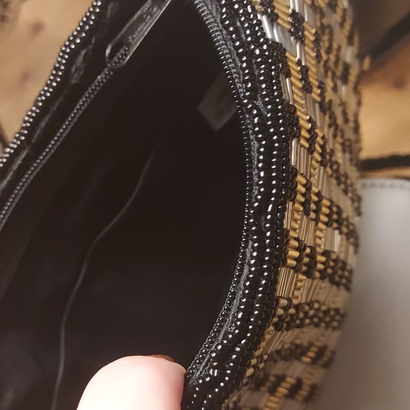VINTAGE Beaded Shoulder Bag Clutch metallic black silver gold - Picture 8 of 8